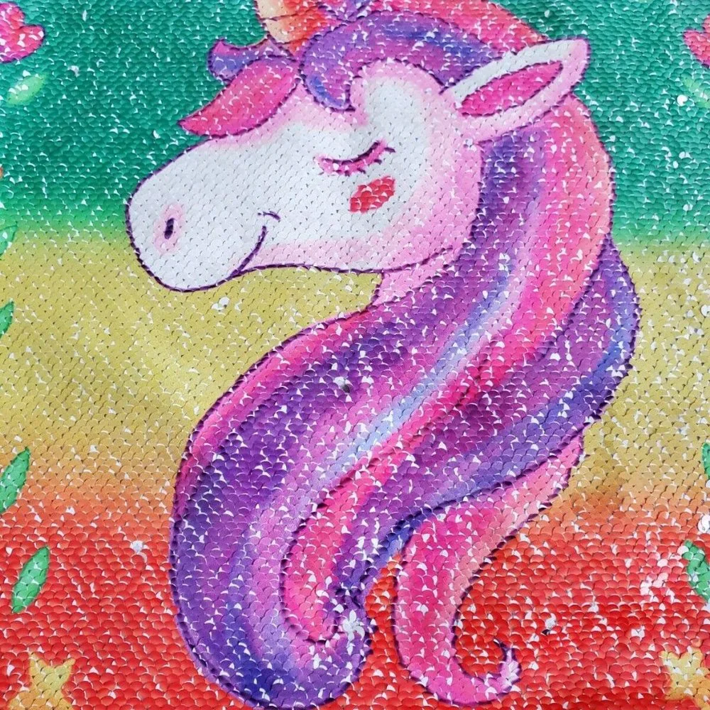 Kids Teen Unicorn  Rainbow Sequin Pillow Cover 16 x 16 New Without Tags